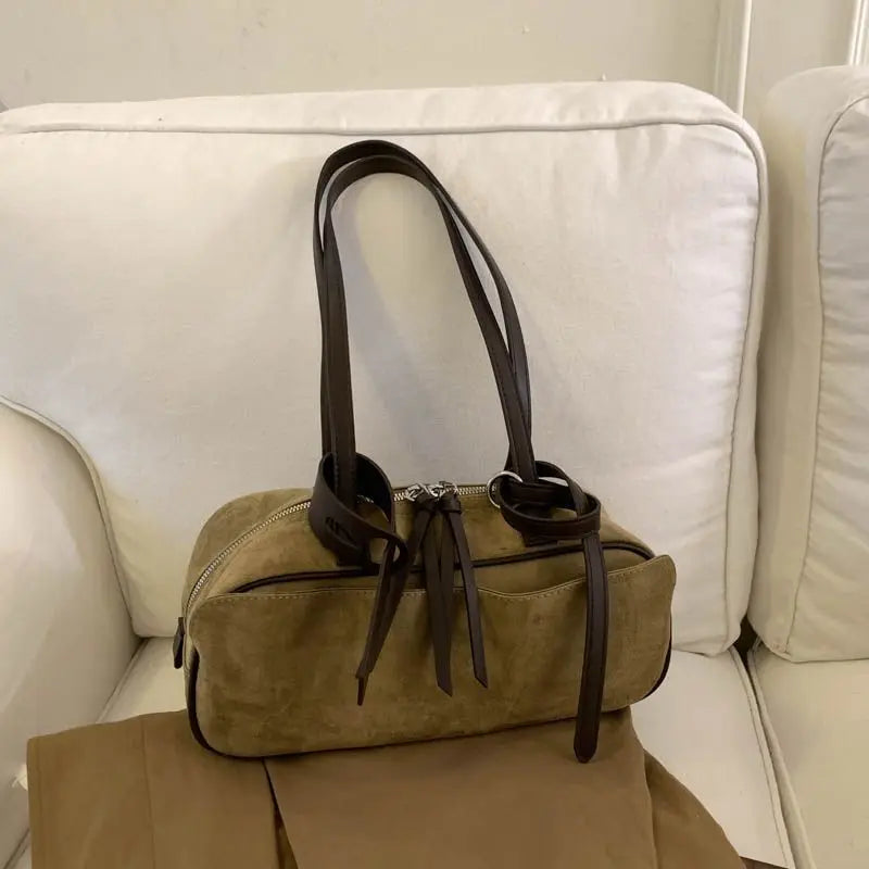 Sac baguette femme en suédine mate - photo 9