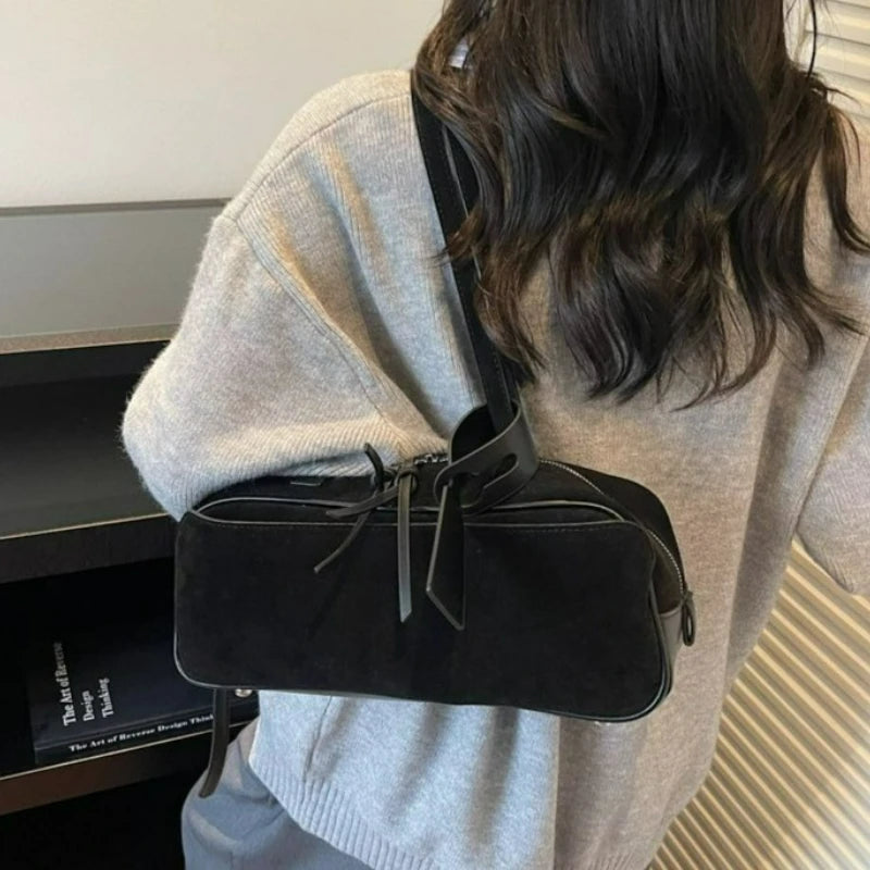 Sac baguette femme en suédine mate - photo 4