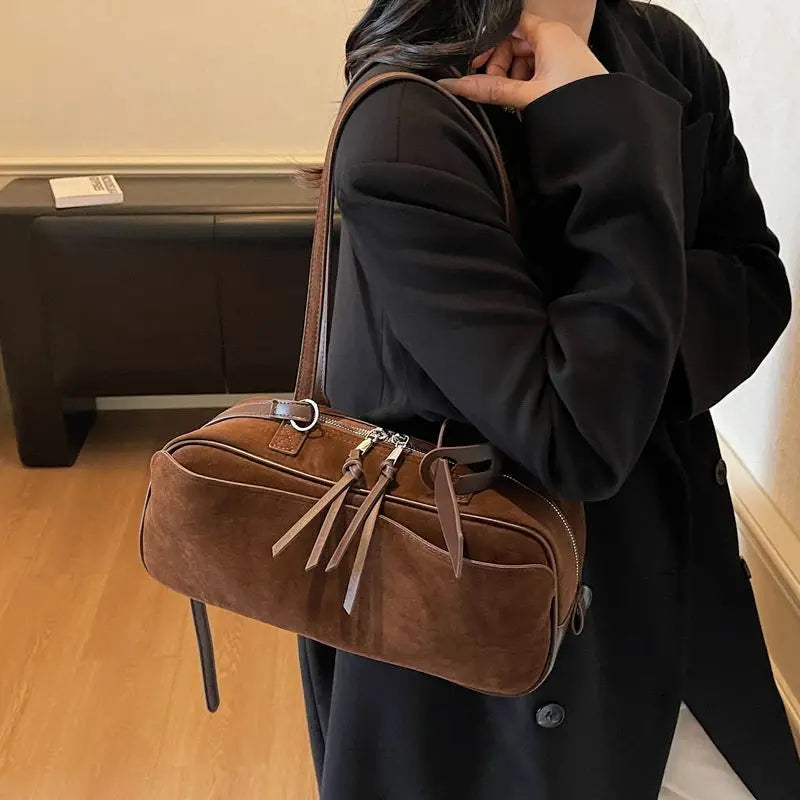 Sac baguette femme en suédine mate - photo 5