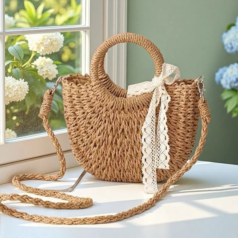 Sac demi-lune paille tressée - photo 8