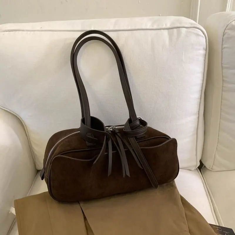 Sac baguette femme en suédine mate - photo 8